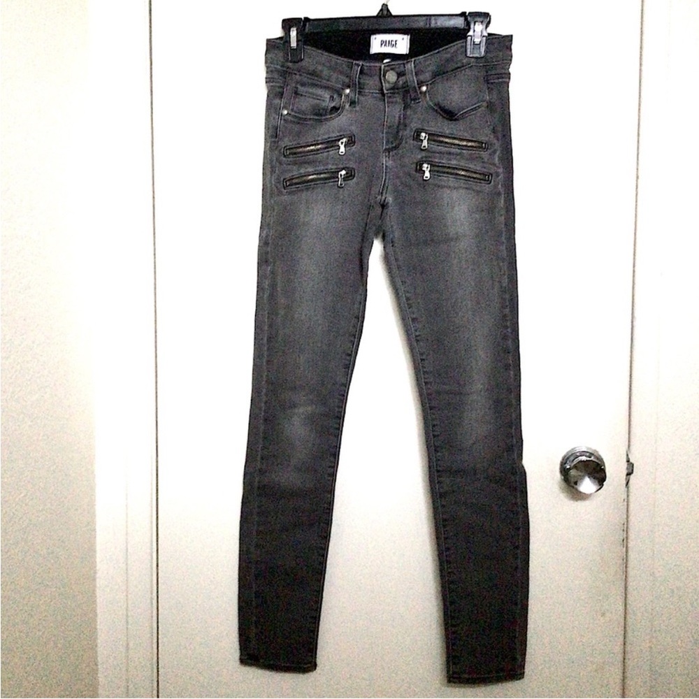 PAIGE Women's Edgemont Charcoal Skinny Jeans with Zipper Detail